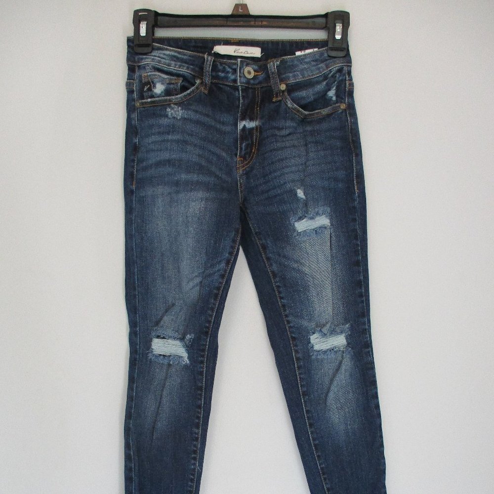 Womens KanCan Jeans Ripped with Fringe Size 1 Denim Blue